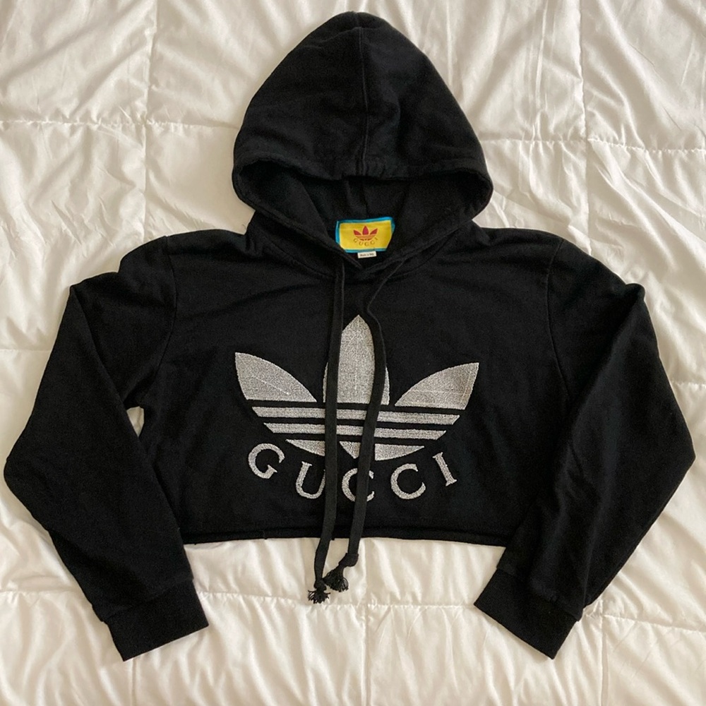 Black Cropped Hoodie Size L